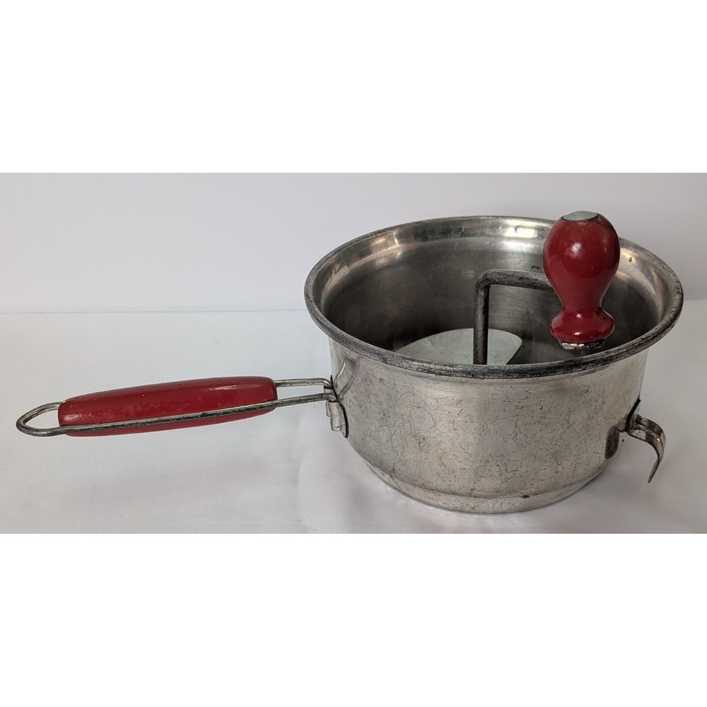 Foley Food Mill Vintage Kitchen Tool Red Wood Handle Silver Fair Manual Masher